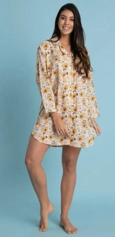 Long Sleeve Cotton Sunflower Nightshirt Cajoli Boutique